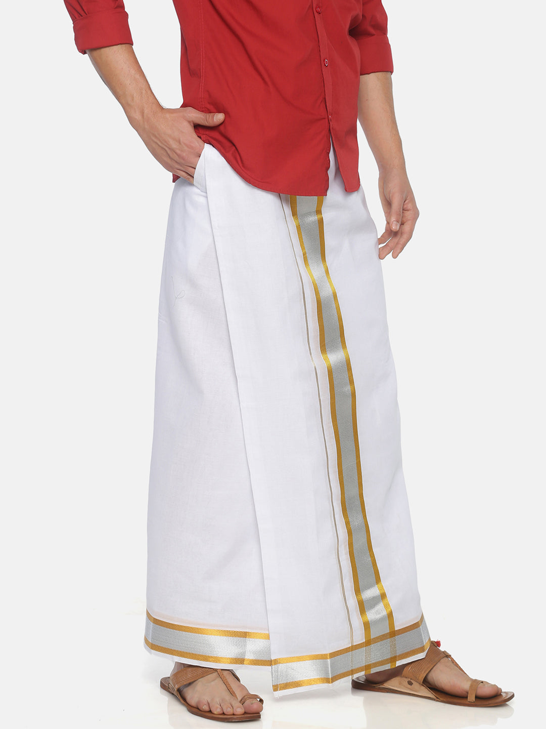 Sethukrishna Men White Solid Double Layer Readymade Pocket Dhoti | Grocsy