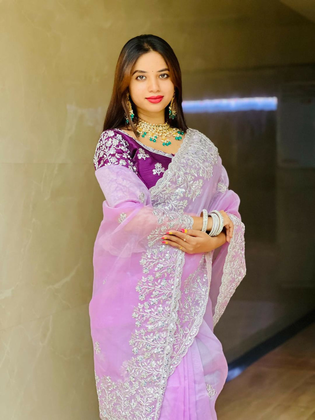 Teeya Creation New Womens Latest Party Wear Soft Organza Saree-Lavender | Grocsy