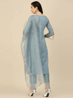 Sky Blue Embroidered Chinon Straight Kurta With Trouser & Dupatta - Salimar | Grocsy