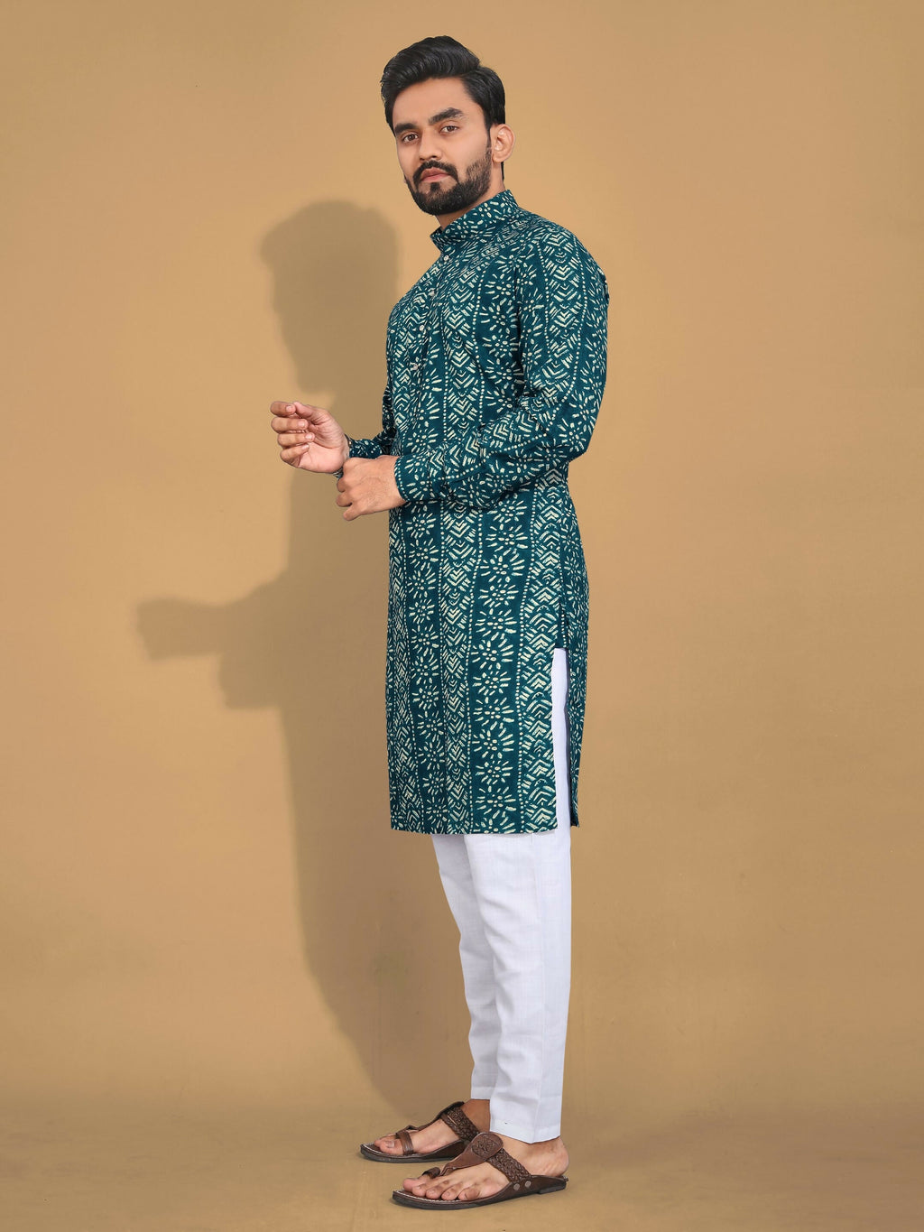 Anaita Teal Printed Cotton Straight Kurta | Grocsy