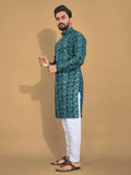 Anaita Teal Printed Cotton Straight Kurta | Grocsy