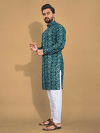 Anaita Teal Printed Cotton Straight Kurta | Grocsy