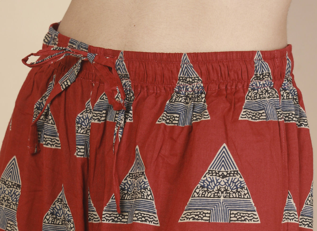 Breathables Women’S Loungewear Kaftan Cotton Red Geometric Print Co-Ord Set | Grocsy