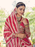 Myra Coral Red Georgette Embroidered Designer Lehenga | Grocsy