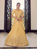 Myra Yellow Georgette Embroidered Designer Lehenga | Grocsy