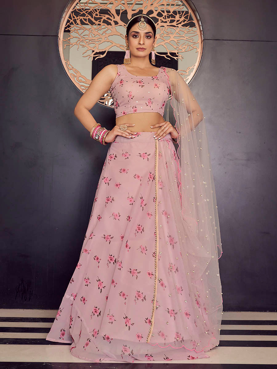 Myra Baby Pink Georgette Embroidered Designer Lehenga | Grocsy