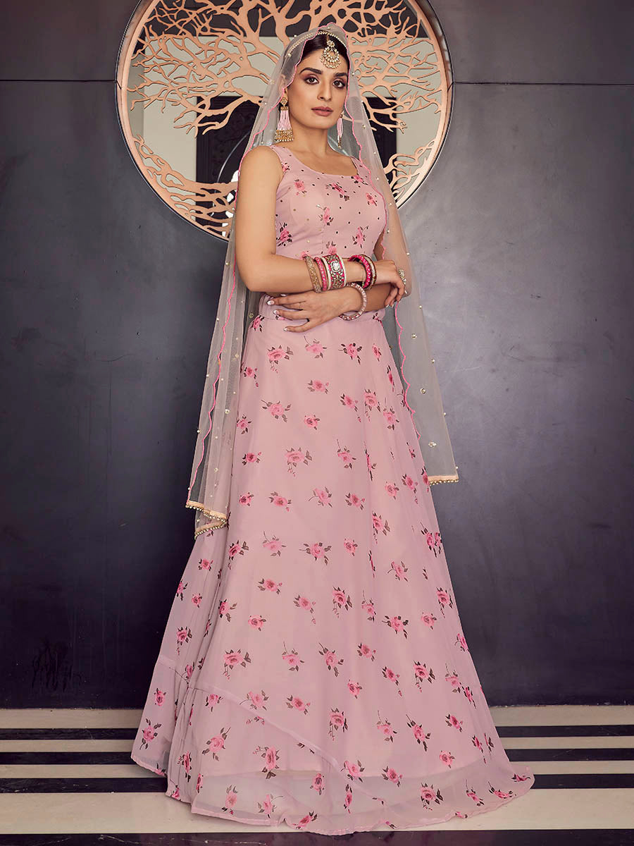Myra Baby Pink Georgette Embroidered Designer Lehenga | Grocsy