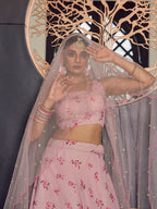 Myra Baby Pink Georgette Embroidered Designer Lehenga | Grocsy