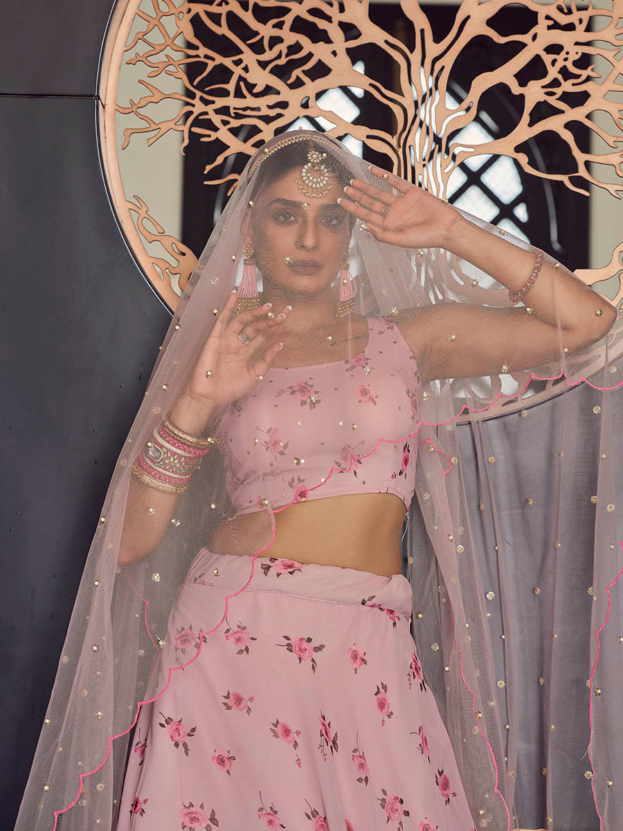 Myra Baby Pink Georgette Embroidered Designer Lehenga | Grocsy