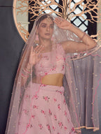Myra Baby Pink Georgette Embroidered Designer Lehenga | Grocsy