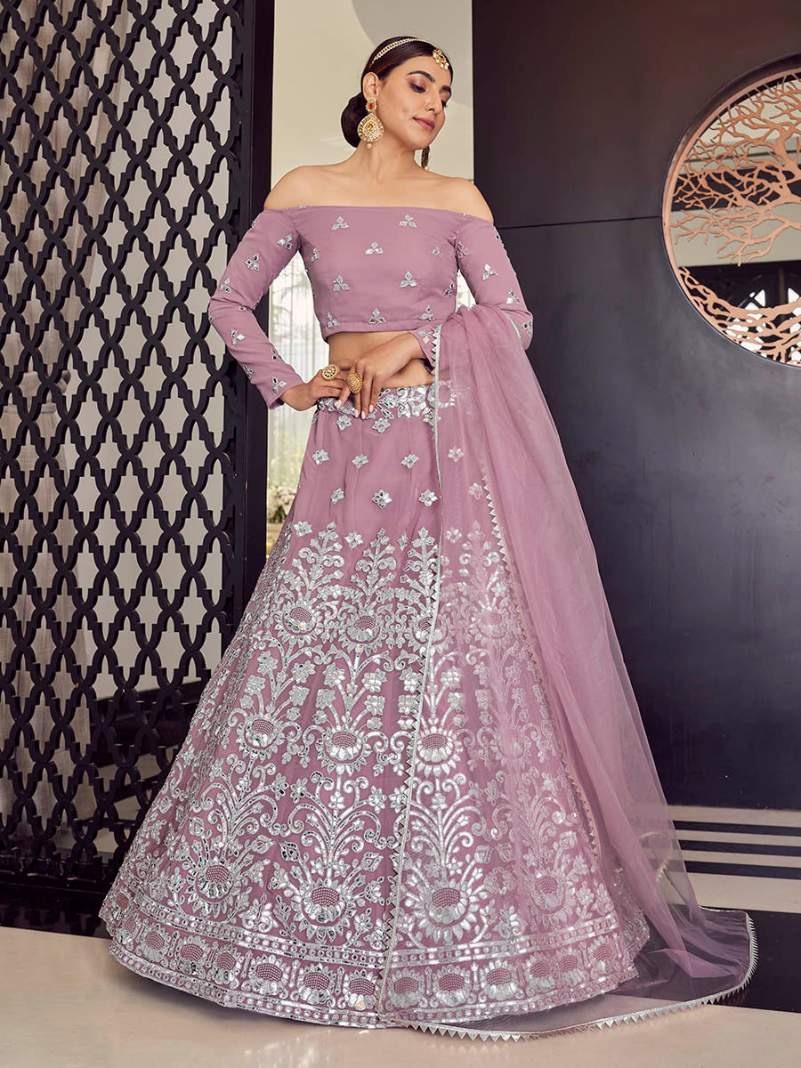 Myra Mauve Georgette Embroidered Designer Lehenga | Grocsy