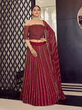 Myra Maroon Georgette Embroidered Designer Lehenga | Grocsy