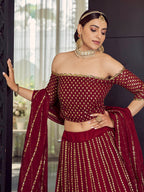 Myra Maroon Georgette Embroidered Designer Lehenga | Grocsy