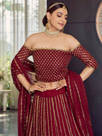 Myra Maroon Georgette Embroidered Designer Lehenga | Grocsy
