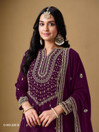 Anaita Purple Art Silk Embroidered Stitched Sharara Suit | Grocsy