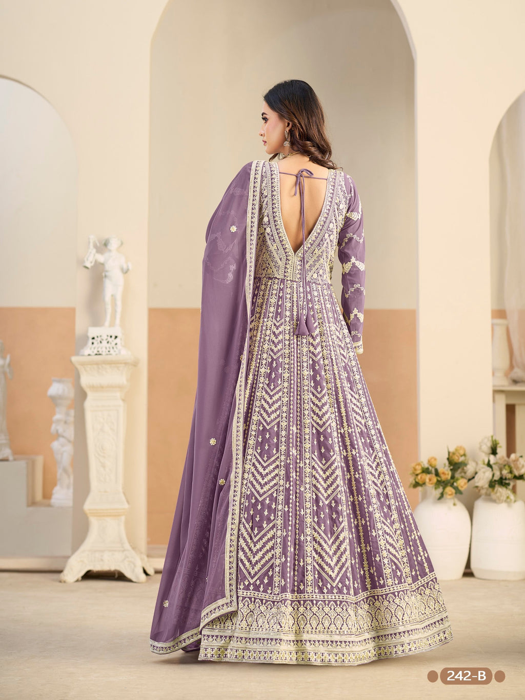 Anaita Purple Heavy Embroidered Faux Georgette Anarkali Suit With Salwar | Grocsy