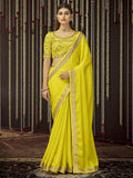 Myra Yellow Chinon Silk Heavy Embroidered Designer Saree | Grocsy