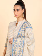 HERE&NOW Women Blue Floral Printed Pure Cotton Kurta with Trousers & With Dupatta | Grocsy
