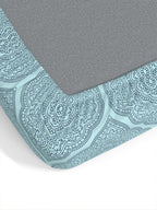 Dreamscape Blue Ethnic Motifs 140 TC Fitted Cotton King Bedsheet & Pillow Covers | Grocsy