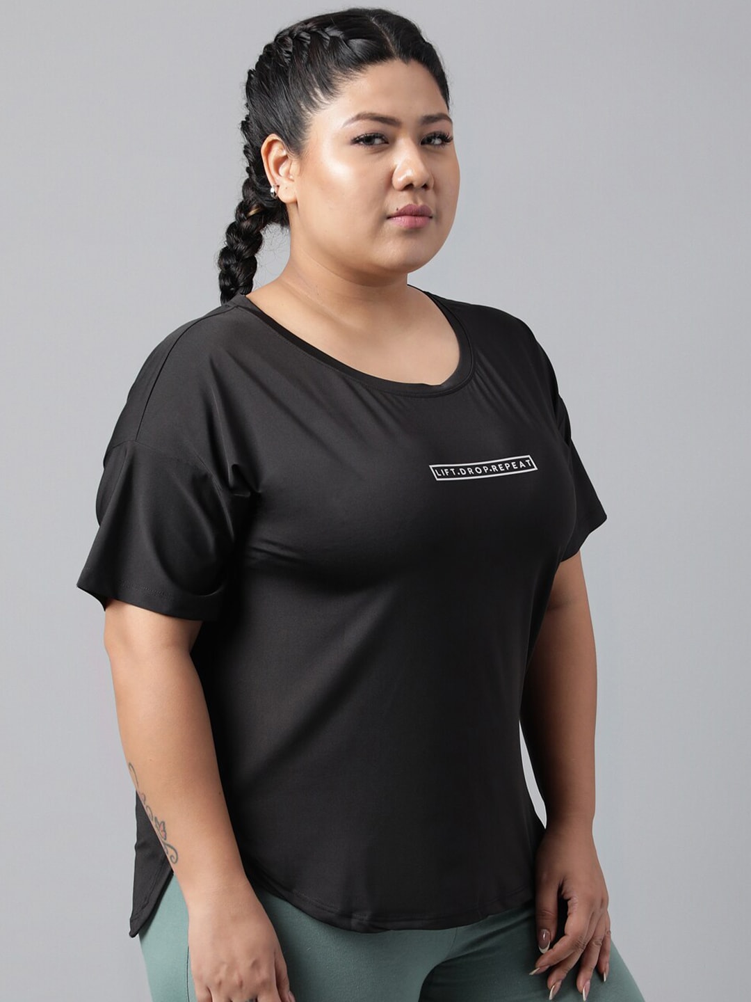MKH Typography Printed Plus Size Drop Shoulder Sleeves Relaxed Fit Dri-FIT Sports T-shirt | Grocsy