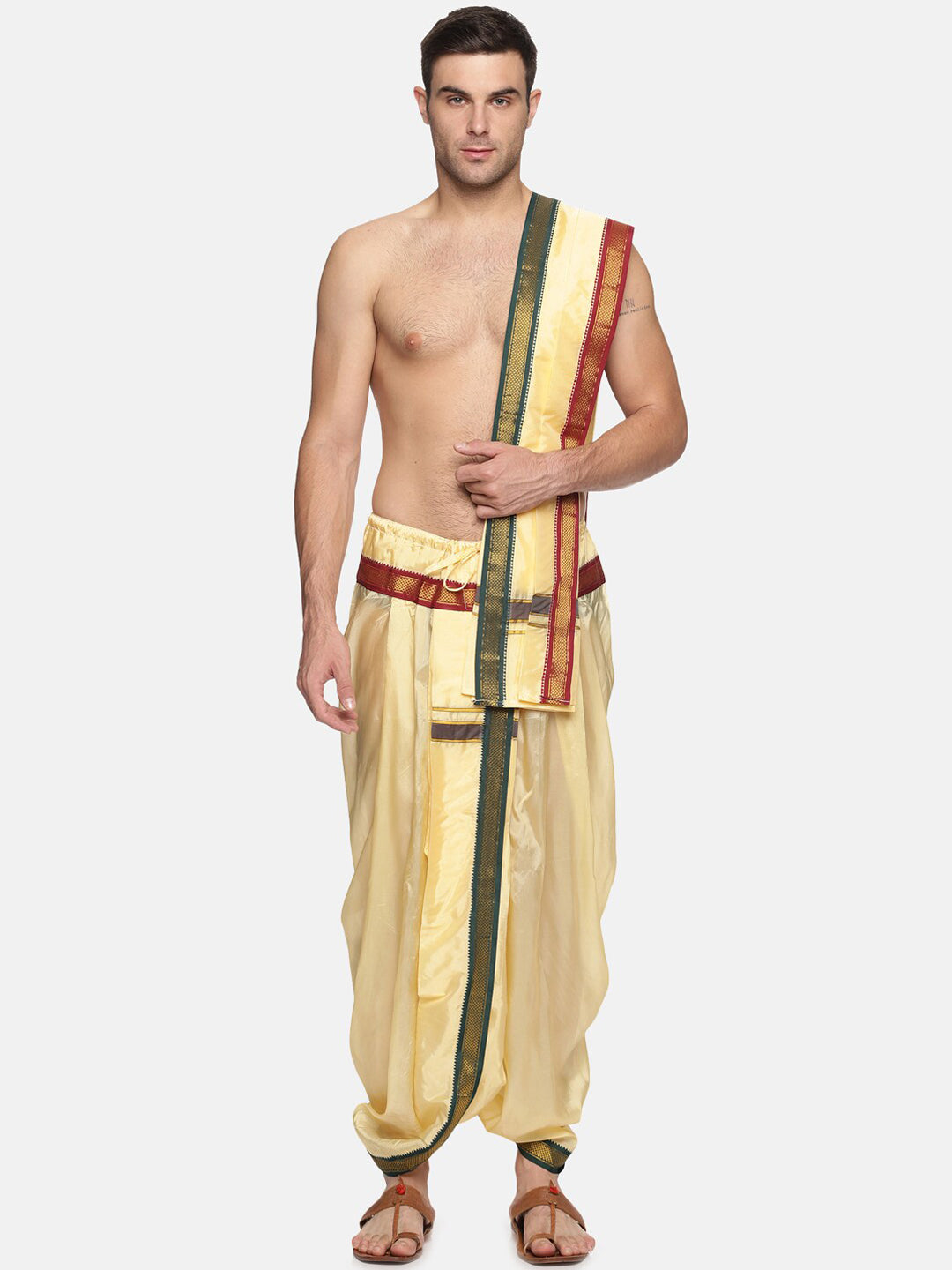 Sethukrishna Men Beige Solid Dhoti Pant | Grocsy