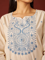 Indo Era Paisley Embroidered Thread Work Pure Cotton Kurta With Trousers And Dupatta | Grocsy