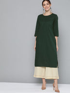HERE&NOW Women Green Pure Cotton Solid Kurta | Grocsy