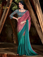 Saree Mall Mauve & Turquoise Blue Ombre Embellished Sarees | Grocsy