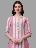 HERE&NOW Pink & White Striped Pure Cotton Kurta With Trousers & Dupatta | Grocsy