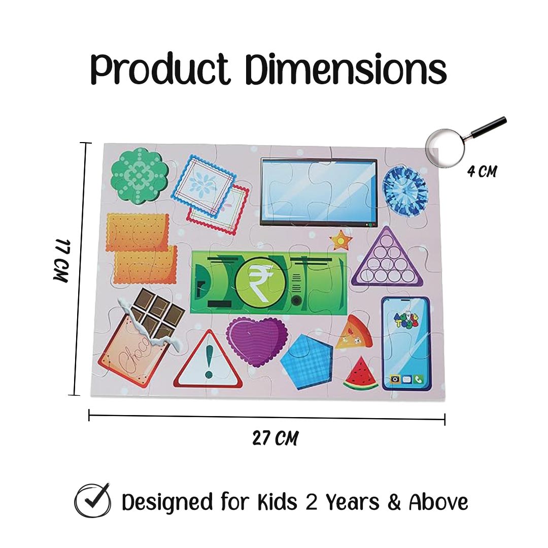 Advit Toys Shapes Jigsaw Puzzle Triangle Rectangle Square | Educational Shape Learning Puzzle for Kids & Toddlers 2+ Years (24 Pieces + Book Inside) | Grocsy