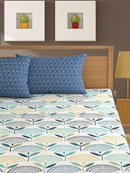 Bajo's White & Green Ethnic Motifs 350 TC Cotton King Bedsheet with 2 Pillow Covers | Grocsy