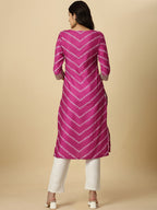 HERE&NOW Pink & White Bandhani Printed Sequinned Straight Kurta | Grocsy