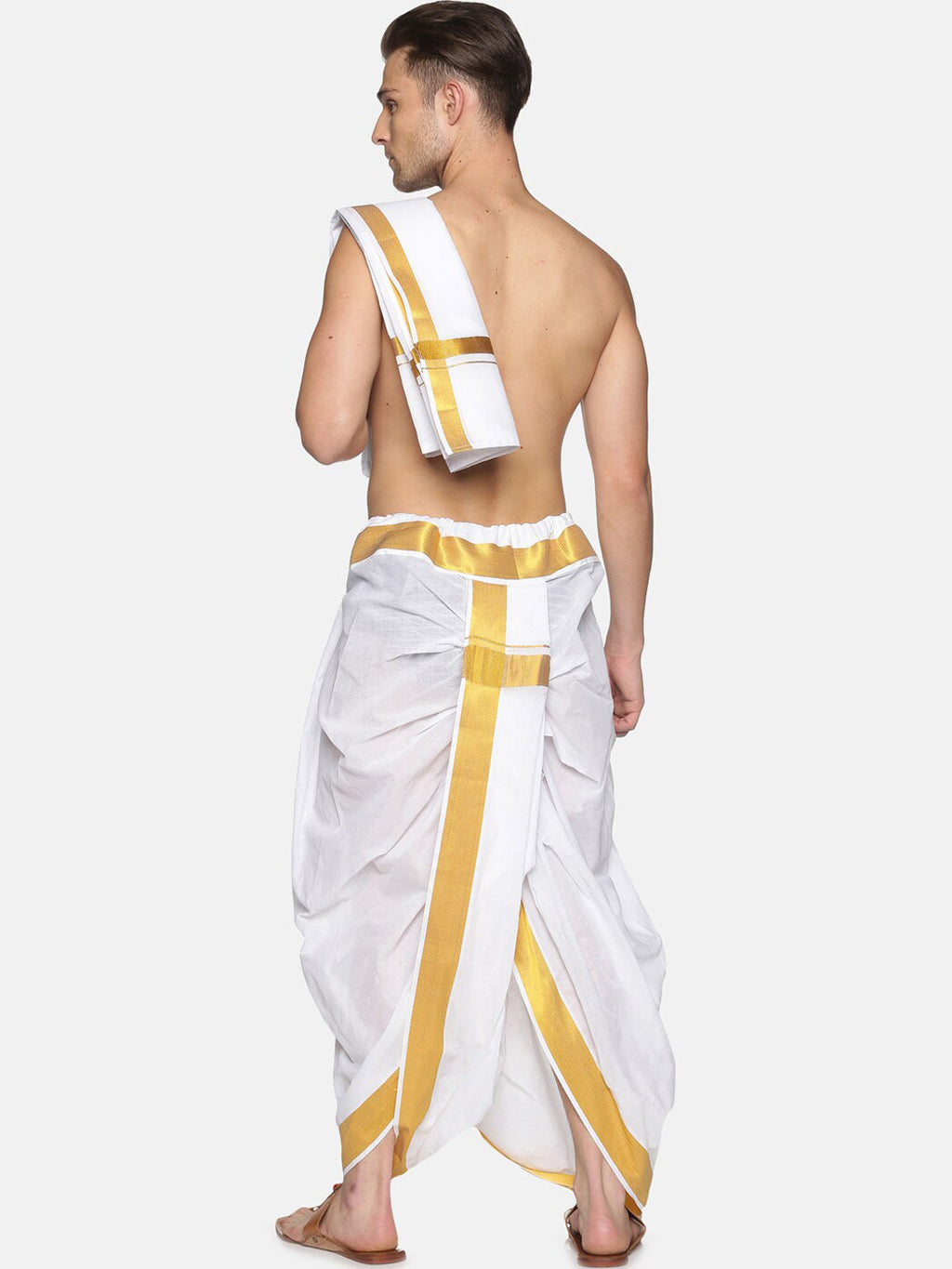 Sethukrishna Men White & Gold-Toned Solid Ready Made Dhoti Pants | Grocsy
