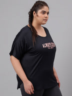 MKH Plus Size Typography Printed Relaxed Fit Dri FIT T-shirt | Grocsy