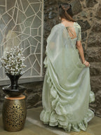 Tikhi Imli Embellished Sequinned Ruffled Ready to Wear Satin Saree | Grocsy