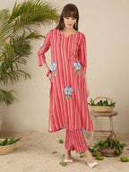 Indo Era Women Solid V-Neck Regular Kurta with Trousers | Grocsy
