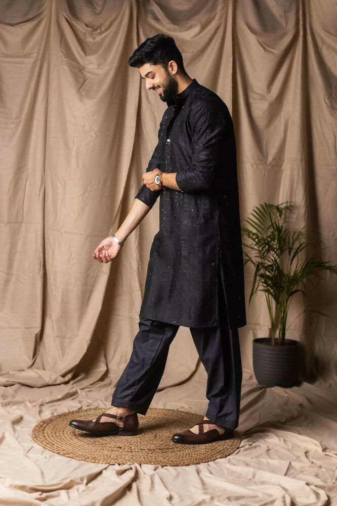Black Rayon Thread Embroidery Work Kurta Set - Mahotsav | Grocsy