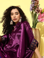 InWeave Women's Wine Navy Brocade Satin Boho Blue Palazzo Set | Grocsy