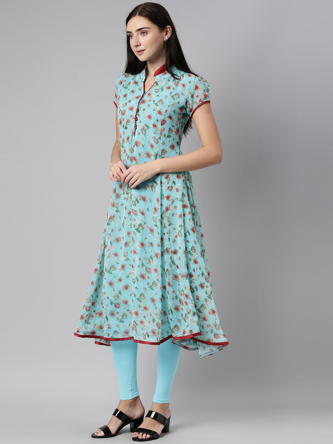 Souchii Blue Floral Printed Floral Anarkali Kurta | Grocsy