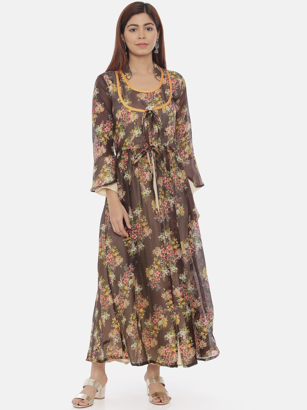 Souchii Women Brown Printed Maxi Dress | Grocsy