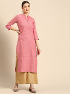 Sangria Women Peach-Coloured & White Striped Mandarin Collar Kurta | Grocsy
