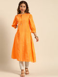 Sangria Women Jacquard Chanderi Silk Tie-Up Neck Puff Sleeves Kurta With Sequin Detail | Grocsy