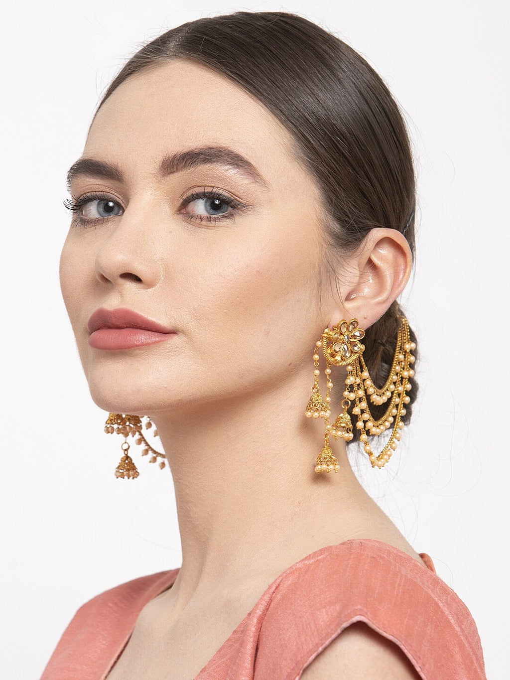 Shining Diva Gold-Polished Taselled Classic Jhumkas | Grocsy