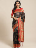Saree Mall Black & Beige Art Silk Printed Bhagalpuri Saree | Grocsy