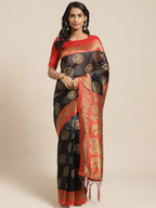 Saree Mall Black & Beige Art Silk Printed Bhagalpuri Saree | Grocsy