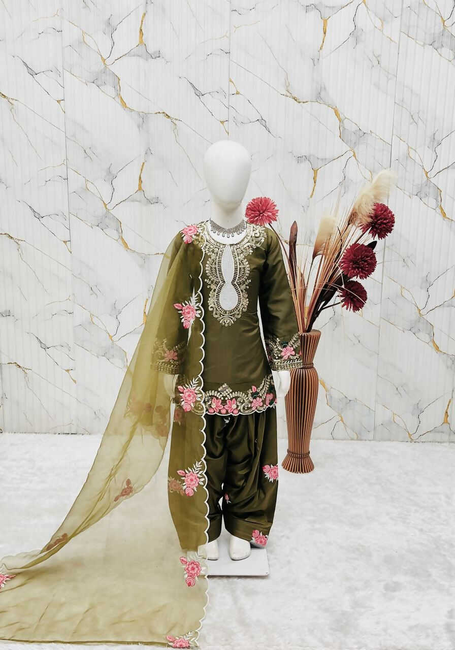 Teeya Creation New Kids Trendy Wedding Wear Traditional Kurta Salwar Set-Green | Grocsy