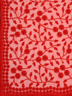 Red Woven Design Net Saree with Blouse Piece - Kalamkari | Grocsy