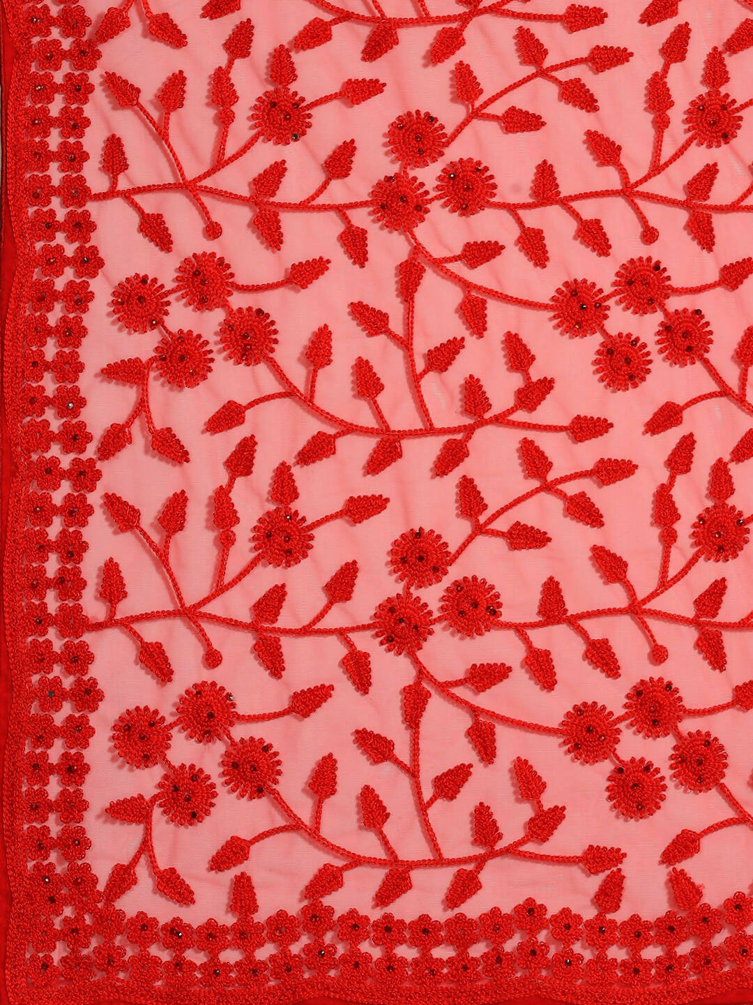 Red Woven Design Net Saree with Blouse Piece - Kalamkari | Grocsy