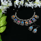 Mominos Fashion Johar Kamal Women Oxidised Silver-Plated Brass Finish Kundan Choker (Multi) | Grocsy