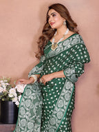 Anaita Green Handmade Bandhej Viscose Silk Saree With Blouse | Grocsy